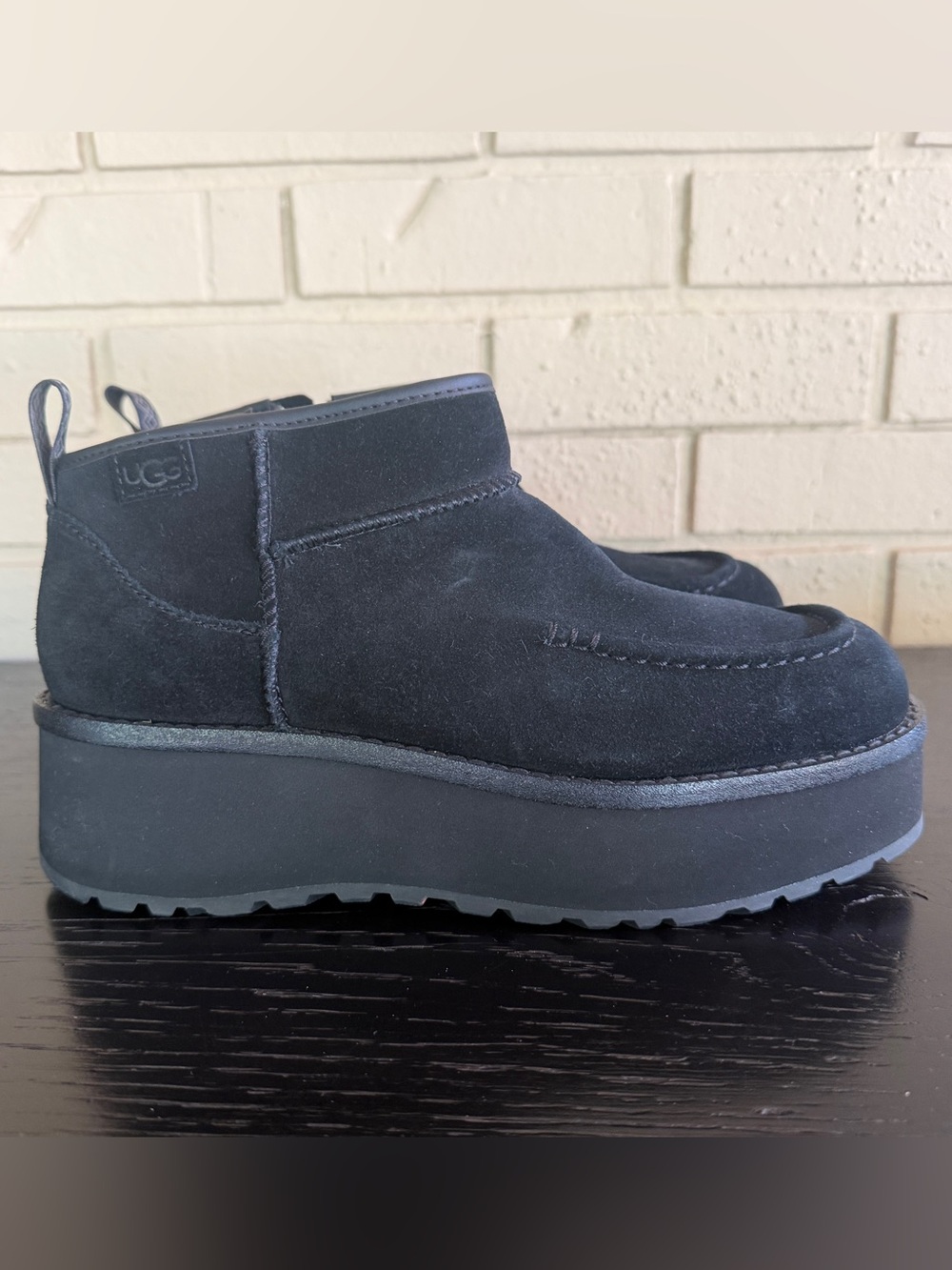 NEW UGG Cityfunc Ultra Mini Suede Leather Platform Boot Black Women Size 7.5